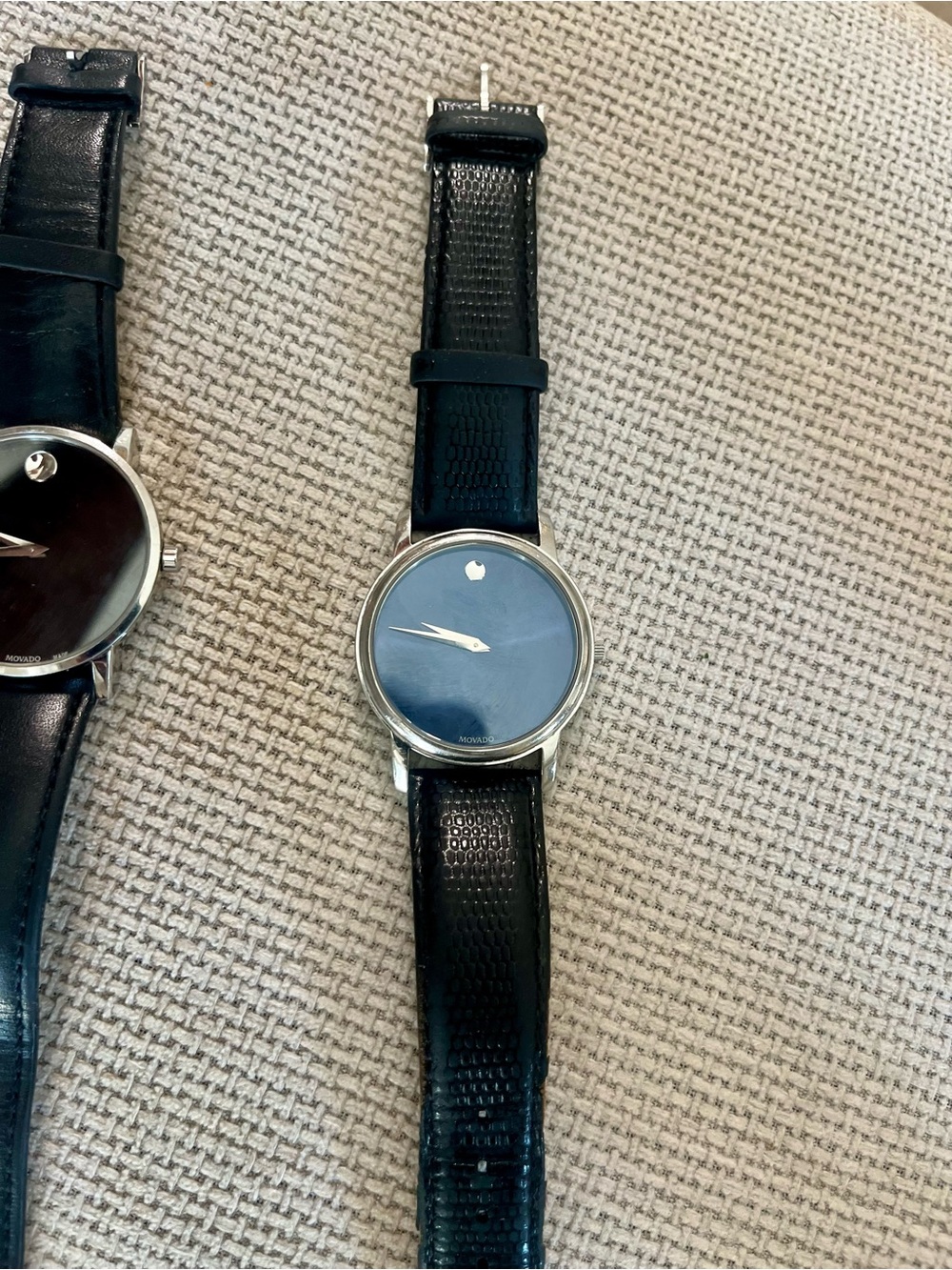 Movado Black Dial Silver Case Leather Strap Watch